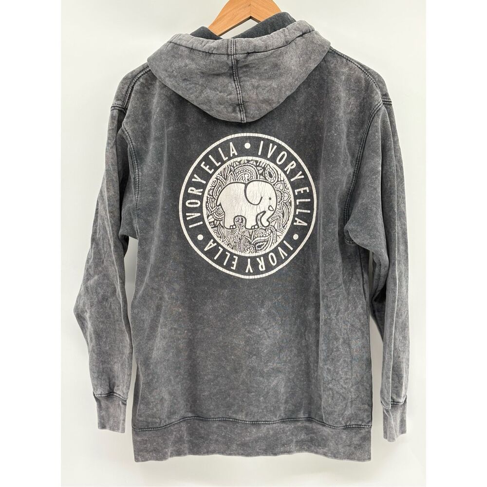 Ivory Ella Hoodie Sweatshirt Women Small Gray Stonewashed Mandala Pullover